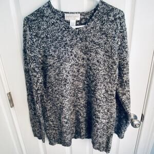 vintage Casual Corner Sweater Womens Large Black White Marled Mohair Crewneck UK